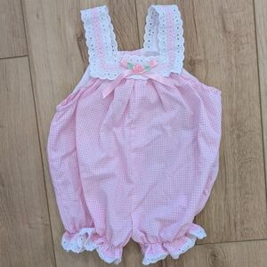 Vintage Pink Gingham Baby Romper